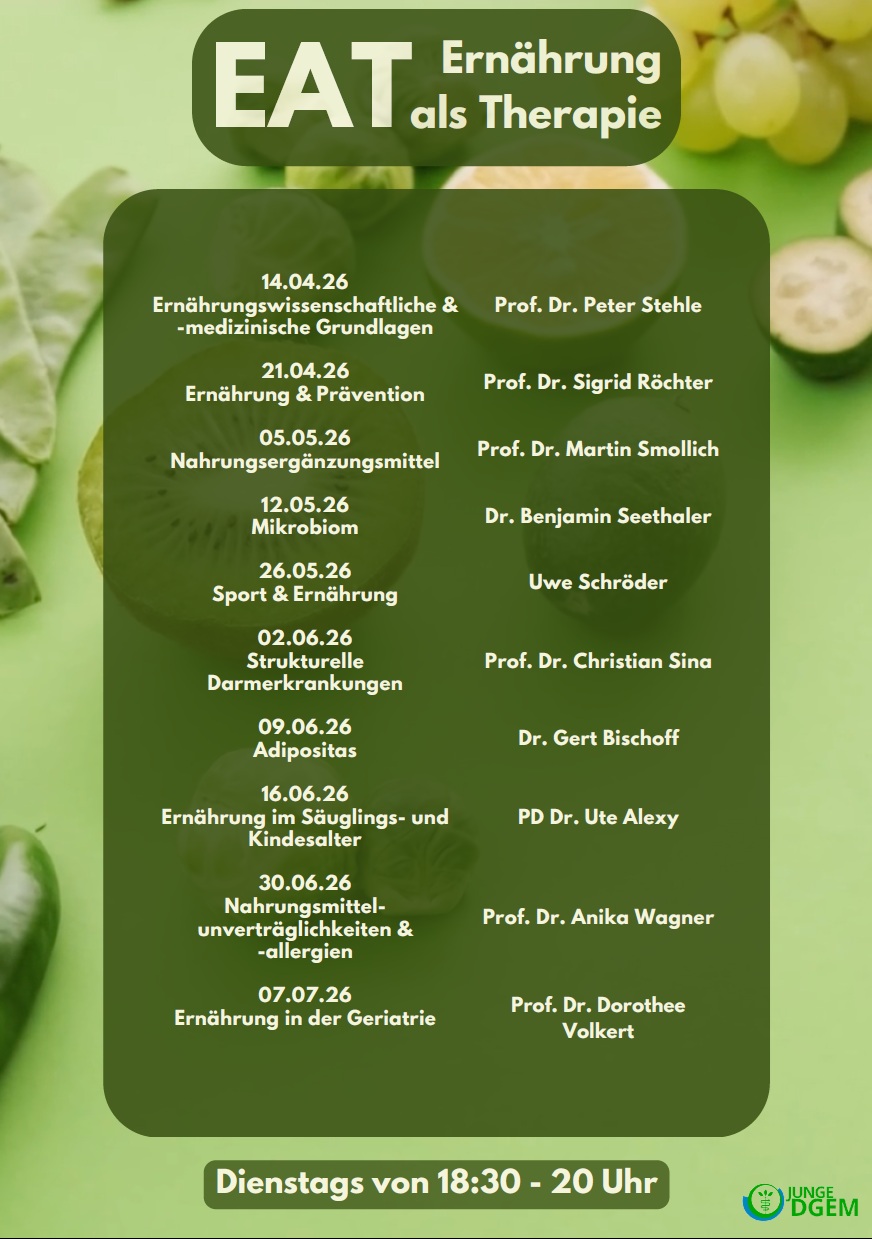 Übersicht der Termin EAT Ernährung als Therapie im Sommersemester 2026